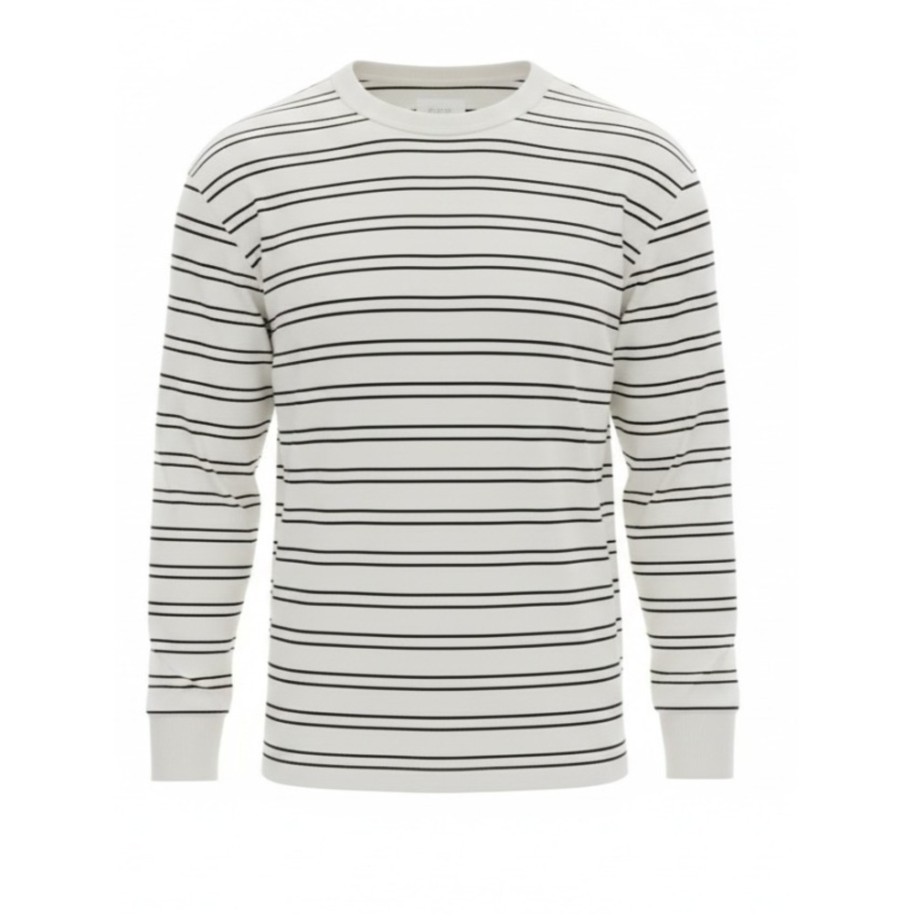 Mode of One Mens Long Sleeve Relaxed Fit Stripe TShirt in Neo Natural Size XXL
